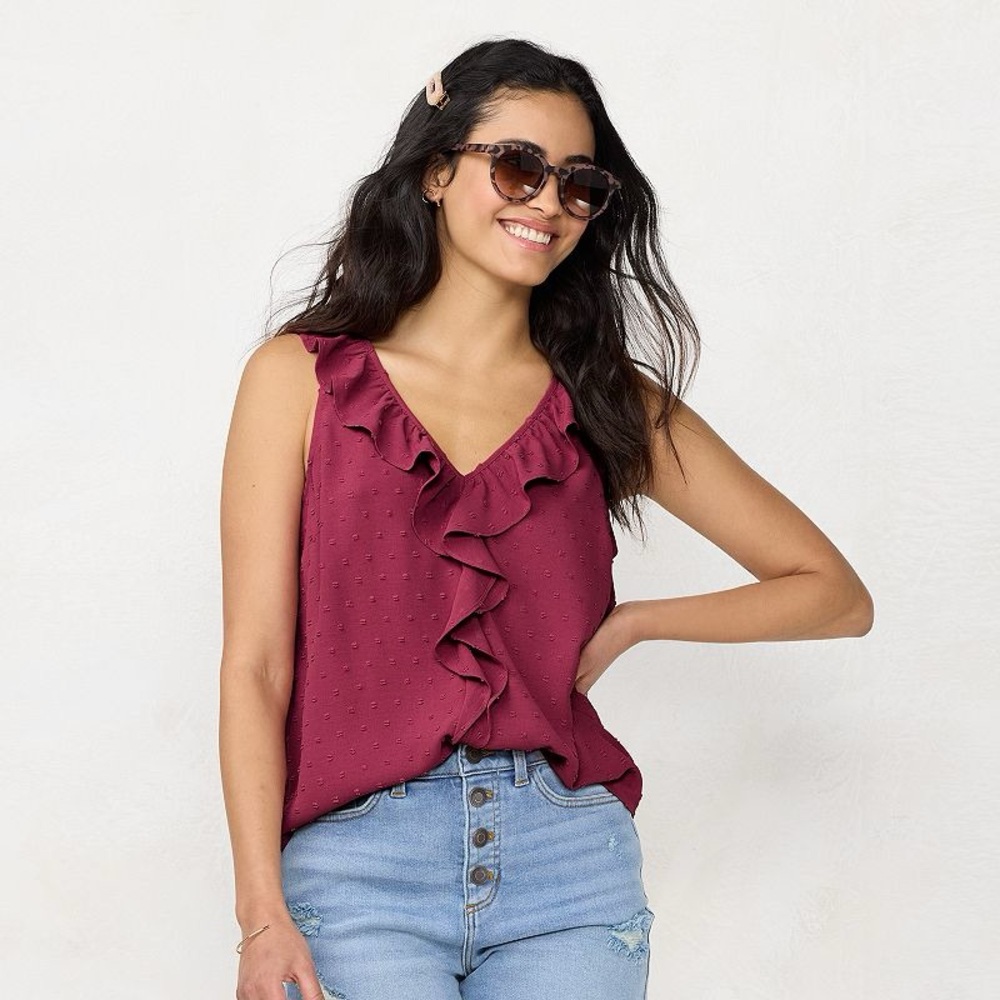 LC Lauren Conrad Wine Chalet Cascading Ruffle Tank
